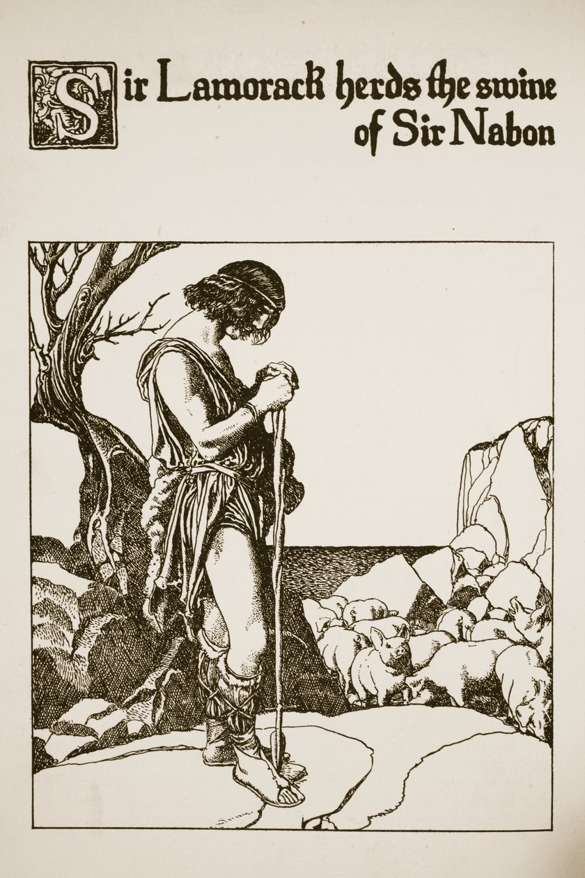 Sir Lamorack žene prase sira Nabona, ilustrace z „Příběhu šampionů kulatého stolu“ od Howard Pyle