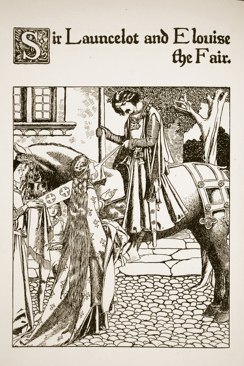 Sir Launcelot a Elouise the Fair, ilustrace z „Příběhu šampionů kulatého stolu“ od Howard Pyle