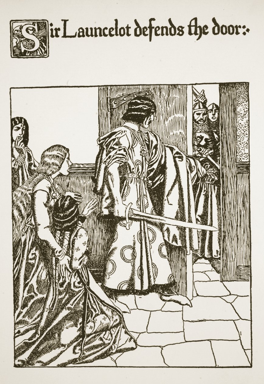 Sir Launcelot brání dveře, ilustrace z 
