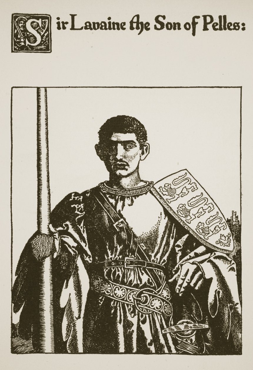 Sir Lavaine, syn Pellesův, ilustrace z knihy "Příběh sira Launcelota a jeho společníků", 1907 od Howard Pyle