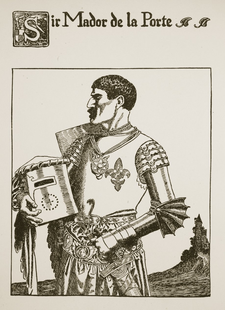 Sir Mador de la Porte, ilustrace z „Příběhu grálu a Artušova smrti“, kolem roku 1910 od Howard Pyle