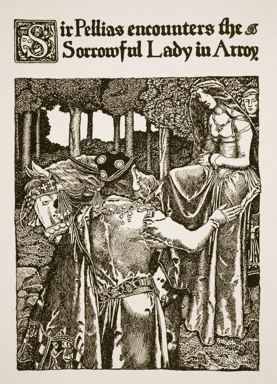 Sir Pellias se setkává s Smutnou dámou v Arroy, ilustrace z „Příběhu krále Artuše a jeho rytířů“, 1903 od Howard Pyle