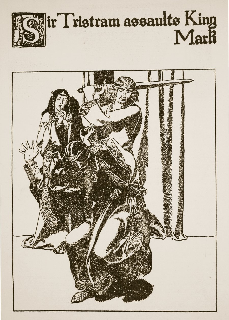 Sir Tristram napadl krále Marka, ilustrace z „Příběhu šampionů kulatého stolu“ od Howard Pyle