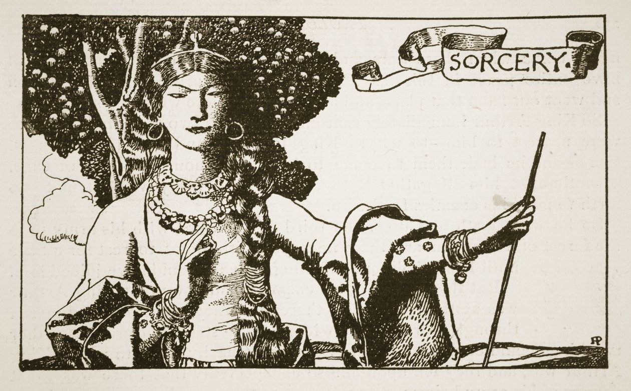 Čarodějnictví, ilustrace z „Příběhu krále Artuše a jeho rytířů“, 1903 od Howard Pyle