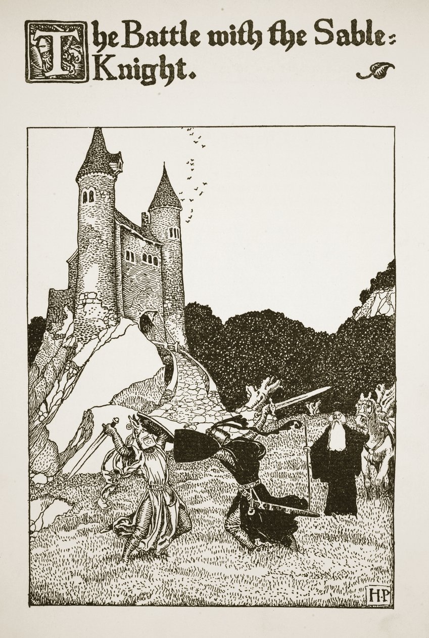 Bitva se sobolím rytířem, ilustrace z knihy "Příběh krále Artuše a jeho rytířů", 1903 od Howard Pyle