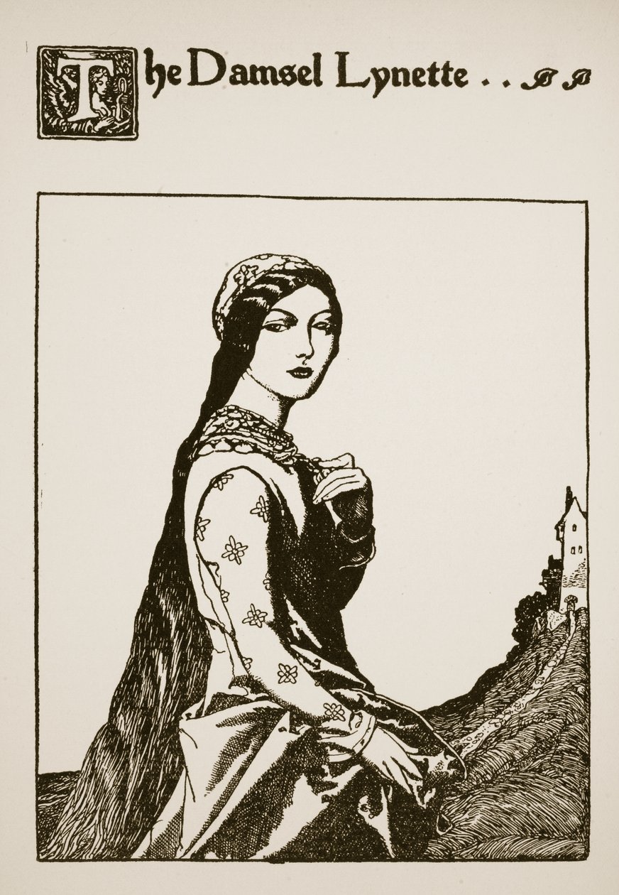 The Damsel Lynette, ilustrace z „Příběhu sira Launcelota a jeho společníků“, 1907 od Howard Pyle