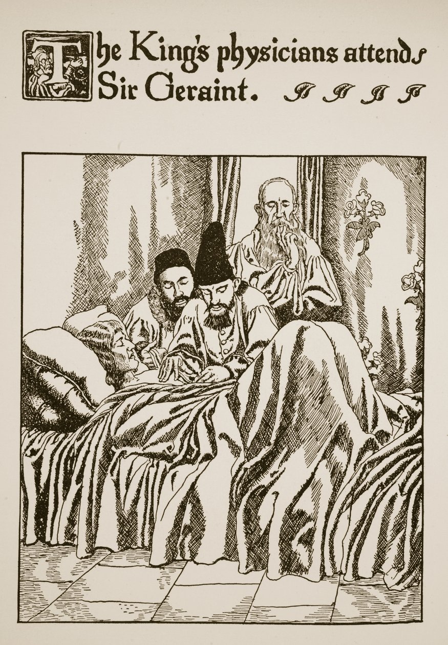 Královi lékaři navštěvují Sira Gerainta, ilustrace z 
