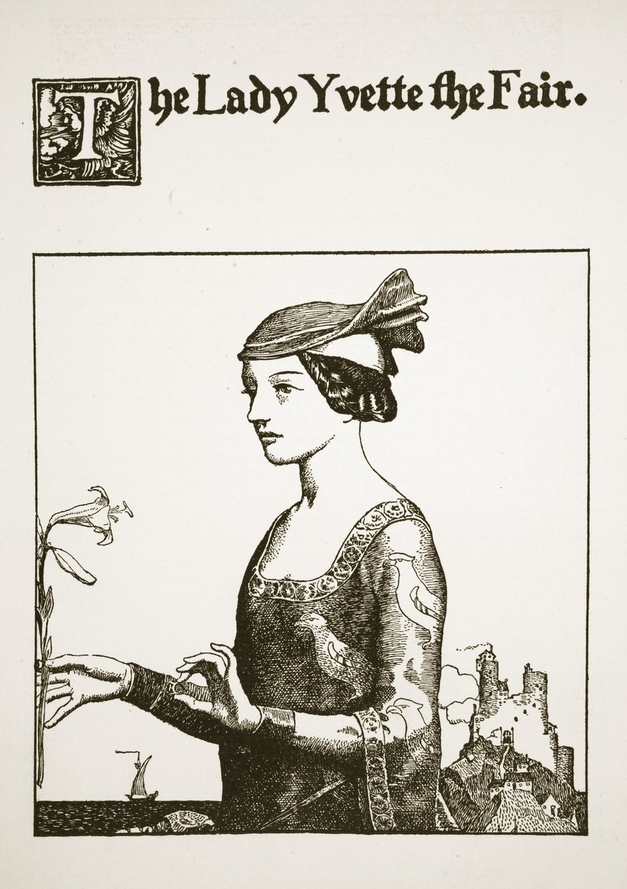 Paní Yvetta Spravedlivá, ilustrace z knihy "Příběh mistrů kulatého stolu". od Howard Pyle