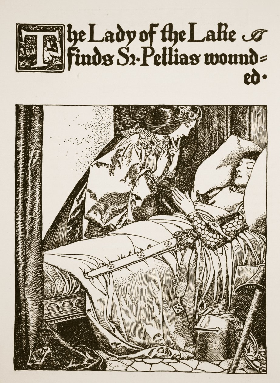 Paní jezera najde sira Pelliase zraněného, ilustrace z „Příběhu krále Artuše a jeho rytířů“, 1903 od Howard Pyle