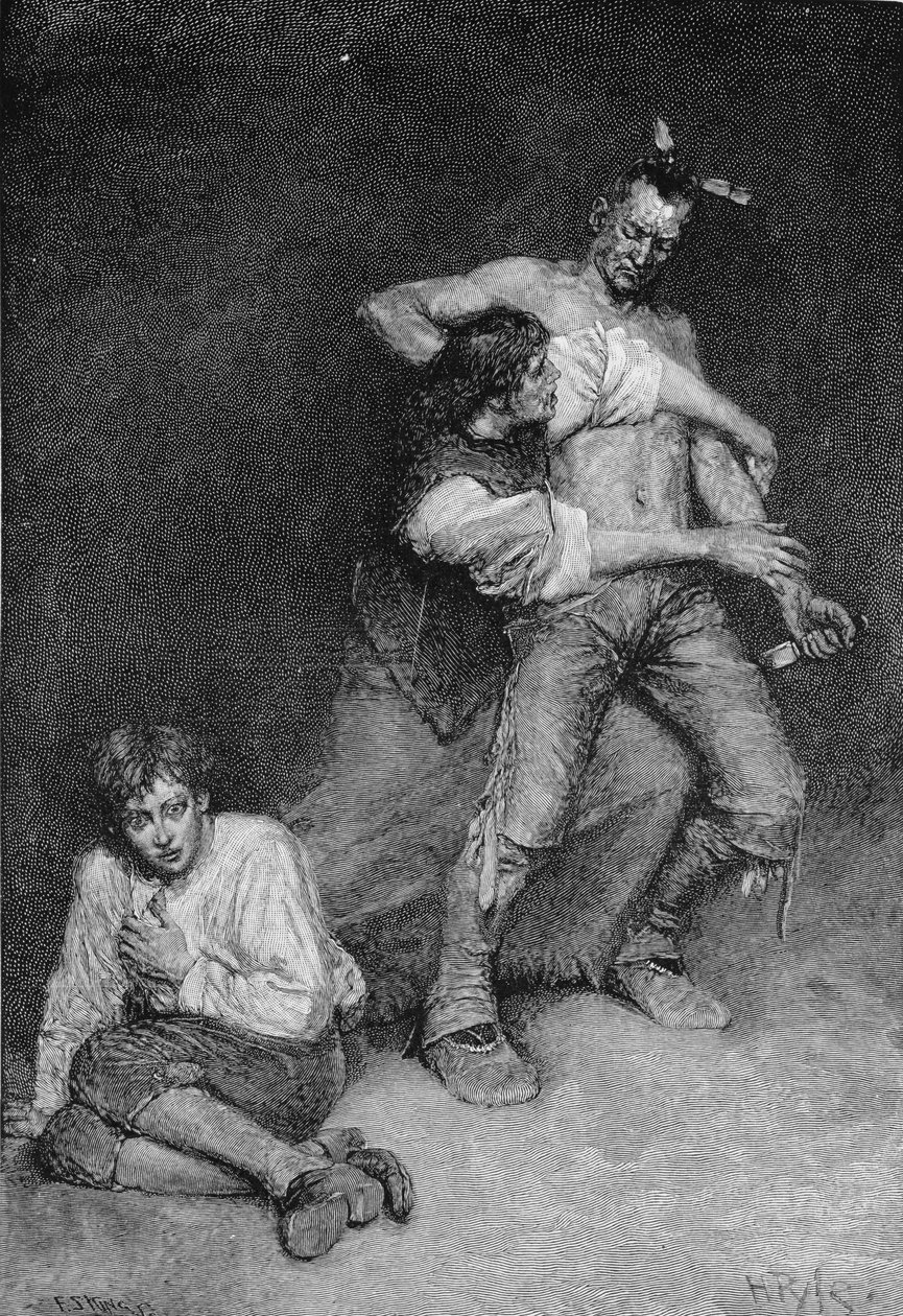 The Woman Turned Fiercely upon the Chieftain, vyryl Francis Scott King, ilustrace z „Jižní brána do Alleghanies“ od Edmunda Kirkeho, hospoda. v Harper
