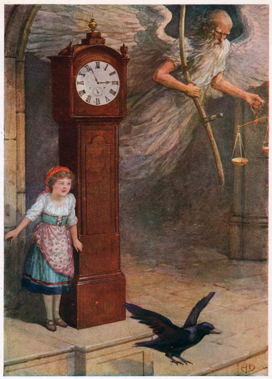 „Čas otce odletěl.“ z Italských pohádek od Lilie E. Romano, vydané nakladatelstvím Raphael Tuck & Sons (barevné lito) od Howard Davie