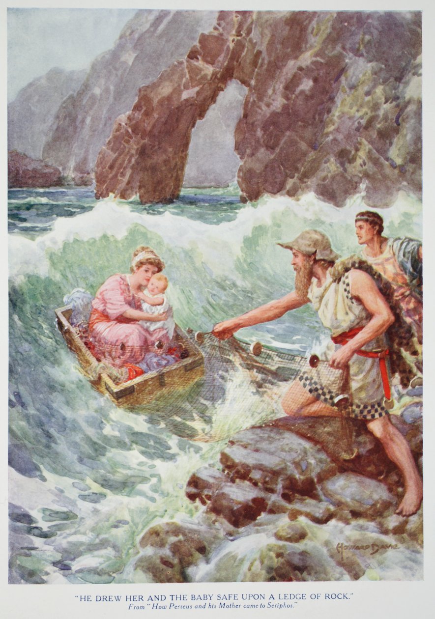 "Nakreslil ji a dítě v bezpečí na skalní římsu" (barva litho) od Howard Davie