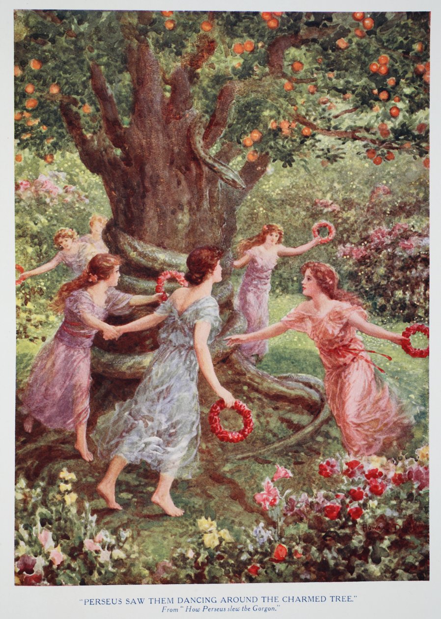 „Perseus je viděl tančit kolem kouzelného stromu“ (barva litho) od Howard Davie