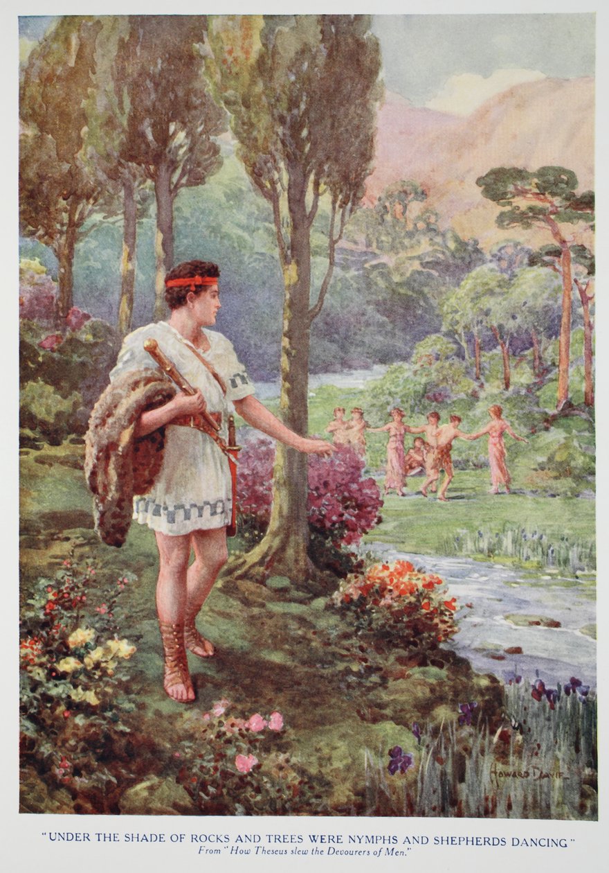 „Ve stínu skal a stromů tančily nymfy a pastýři“ (barva litho) od Howard Davie