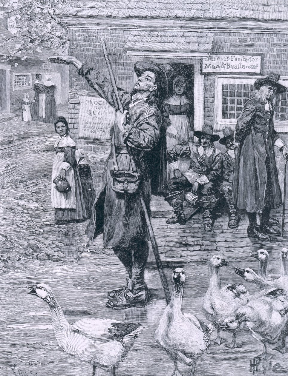 Quaker Exhorter v Nové Anglii, ilustrace z 