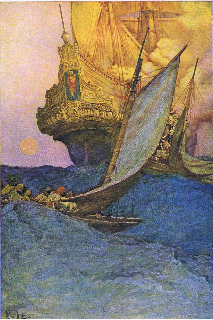 Útok na galeonu, z knihy Howarda Pylese Piráti vydané nakladatelstvím Harper & Bros, 1921. od Howard Pyle