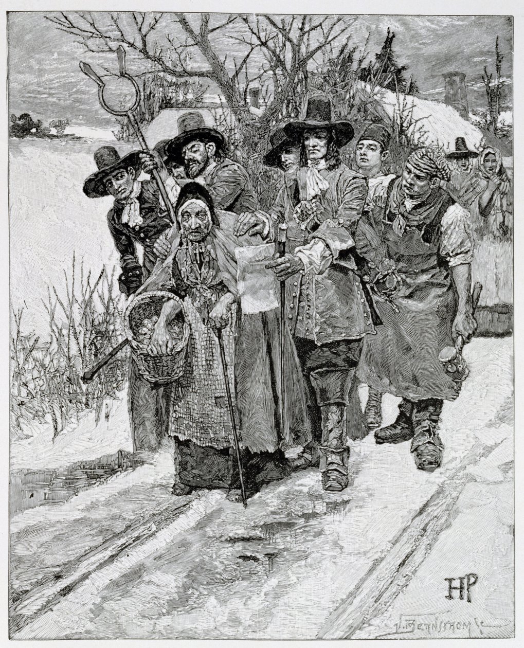Arresting a Witch, rytý J. Bernstrom, ilustrace z 