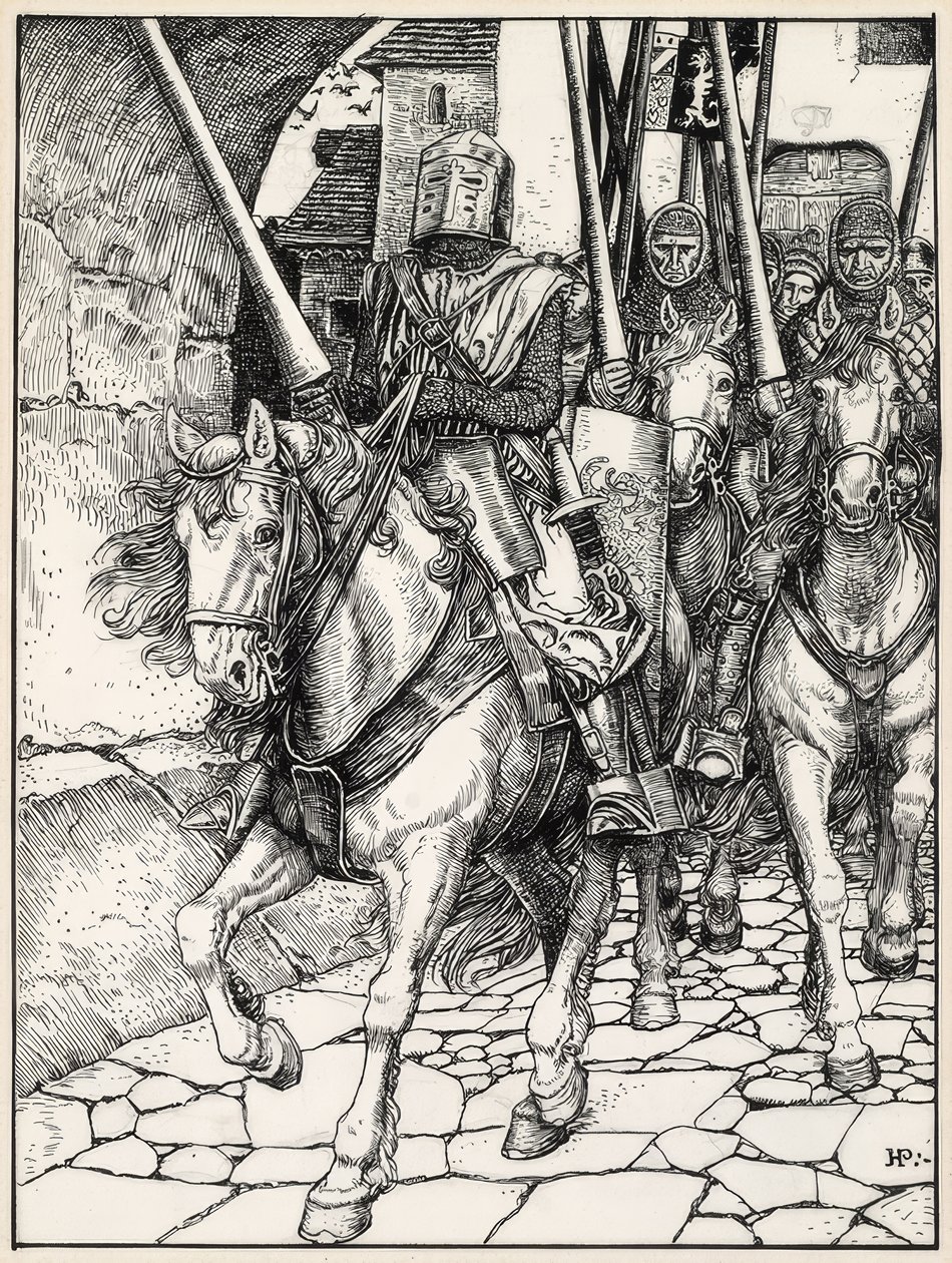 Odjížděli s dusotem kopyt a zvonivým brněním. od Howard Pyle