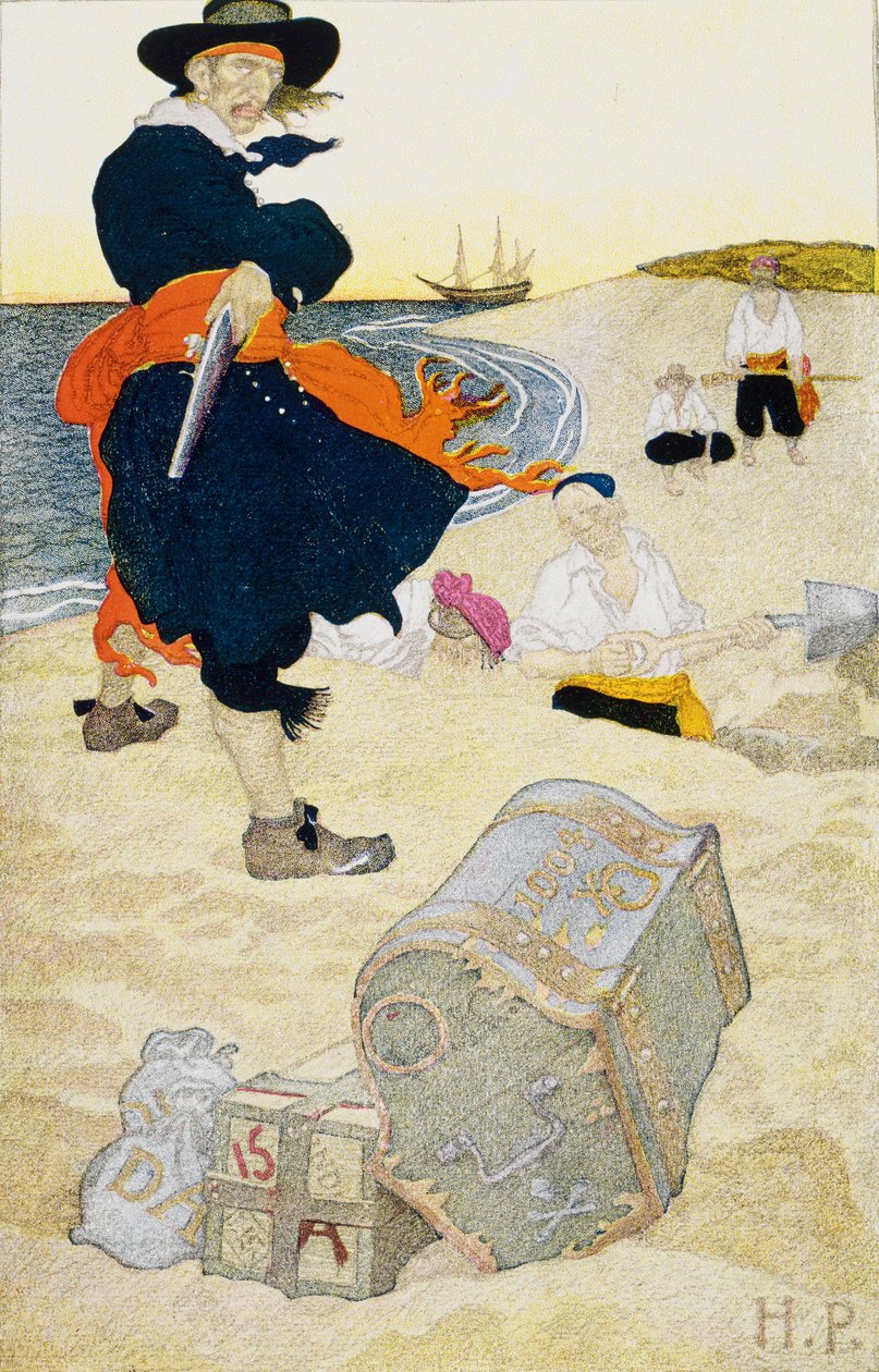 Pohřbený poklad, počátek 20. století (knižní ilustrace) od Howard Pyle