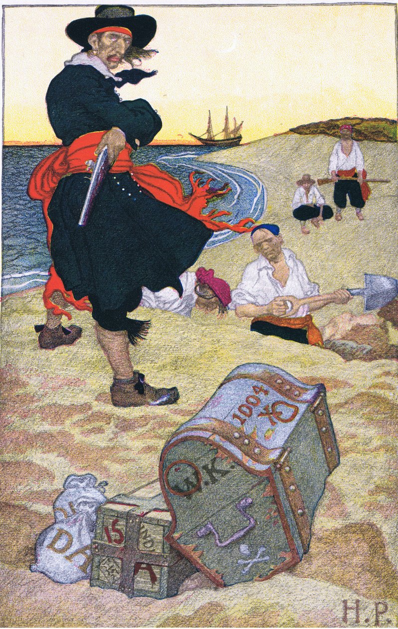 Pohřbený poklad, z knihy Howarda Pylese Kniha pirátů, kterou vydalo nakladatelství Harper & Bros, 1921 od Howard Pyle