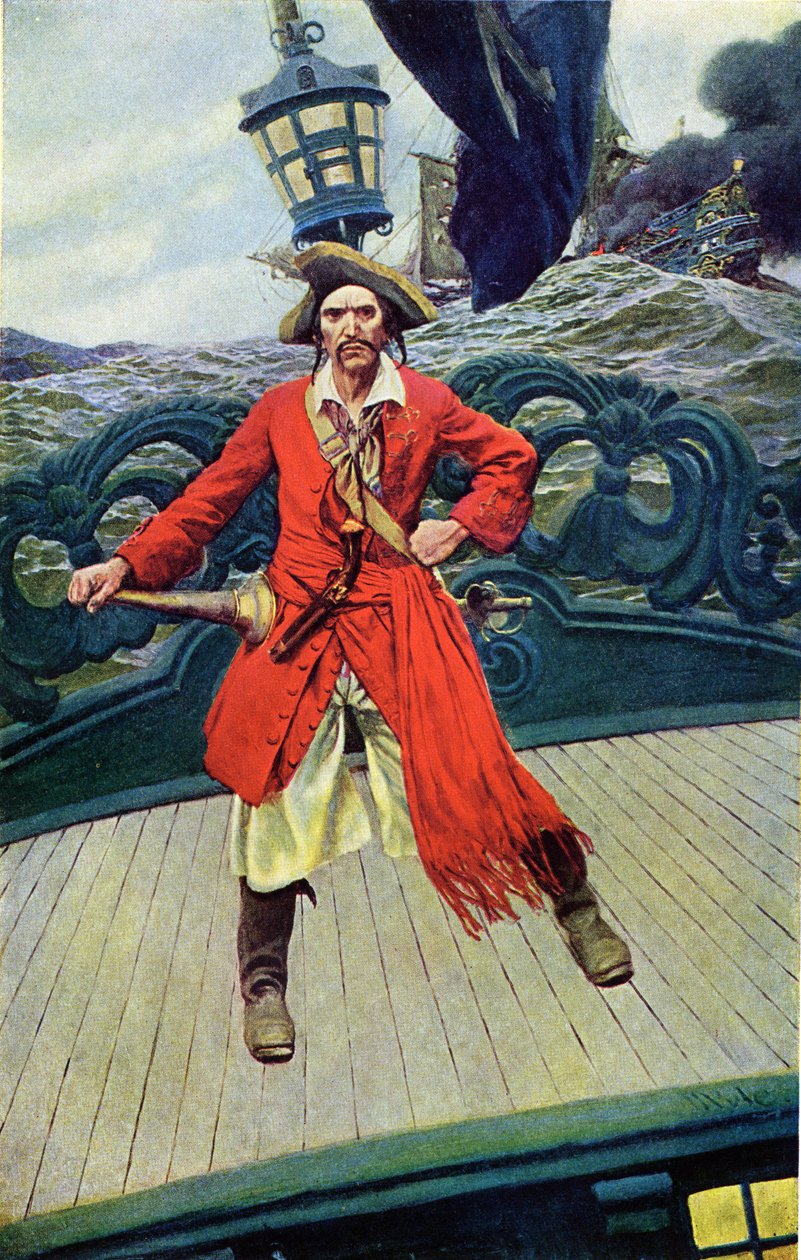 Kapitán Keith na palubě své lodi. Ilustrace z „Knihy pirátů Buccaneers and Marooners of the Spanish Main“ od Howarda Pylea (1853-1911), amerického ilustrátora od Howard Pyle