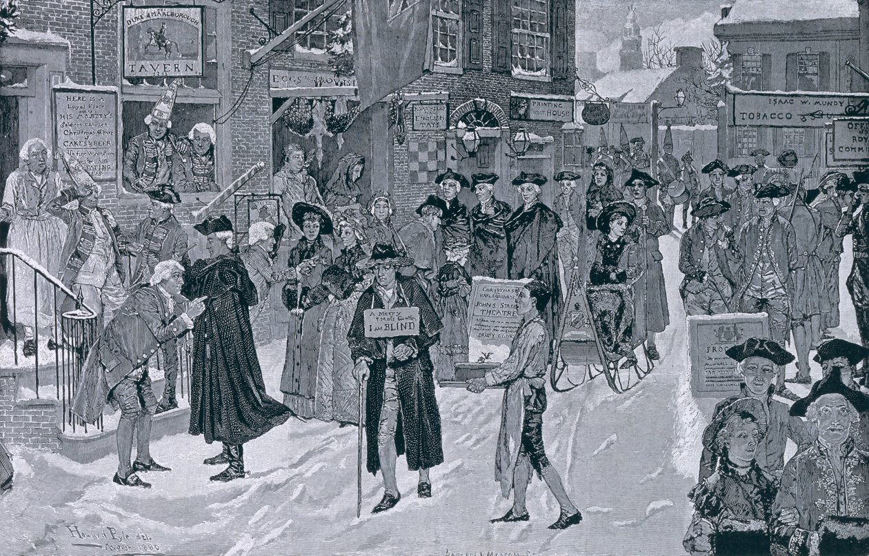 Vánoční ráno ve starém New Yorku před revolucí, ilustrace z Harper