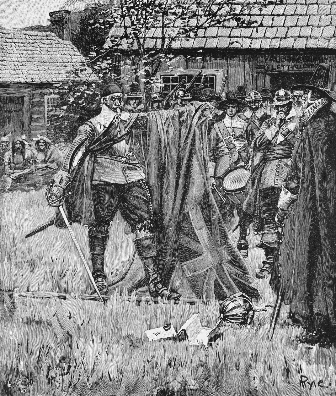 Endicott Cutting the Cross out of the English Flag, ilustrace z 
