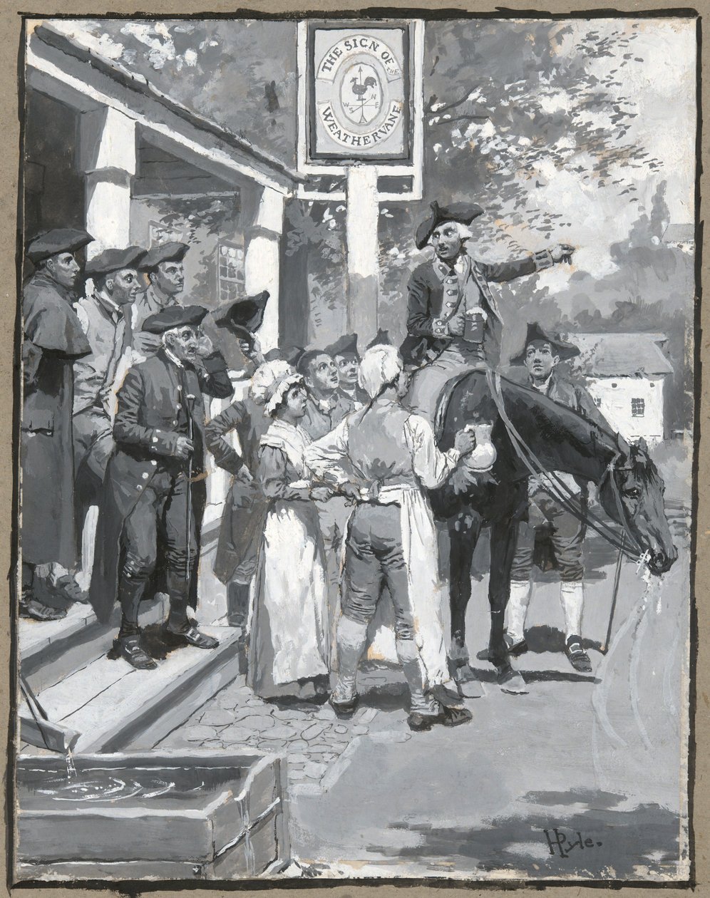 Zastaví se u znamení korouhvičky, kresba ilustrace k básni od Howard Pyle