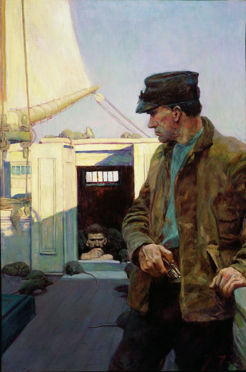 Sledoval mě jako kočka sleduje myš, z "The Grain Ship" od Morgana Robertsona (olej na plátně) od Howard Pyle