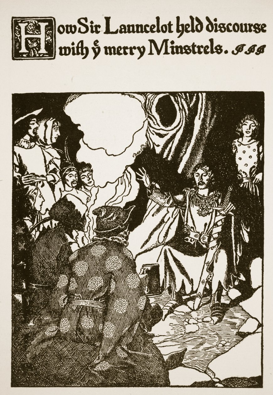 Jak Sir Launcelot vedl rozhovor s vámi Merry Minstrels, ilustrace z „Příběhu sira Launcelota a jeho společníků“, 1907 od Howard Pyle