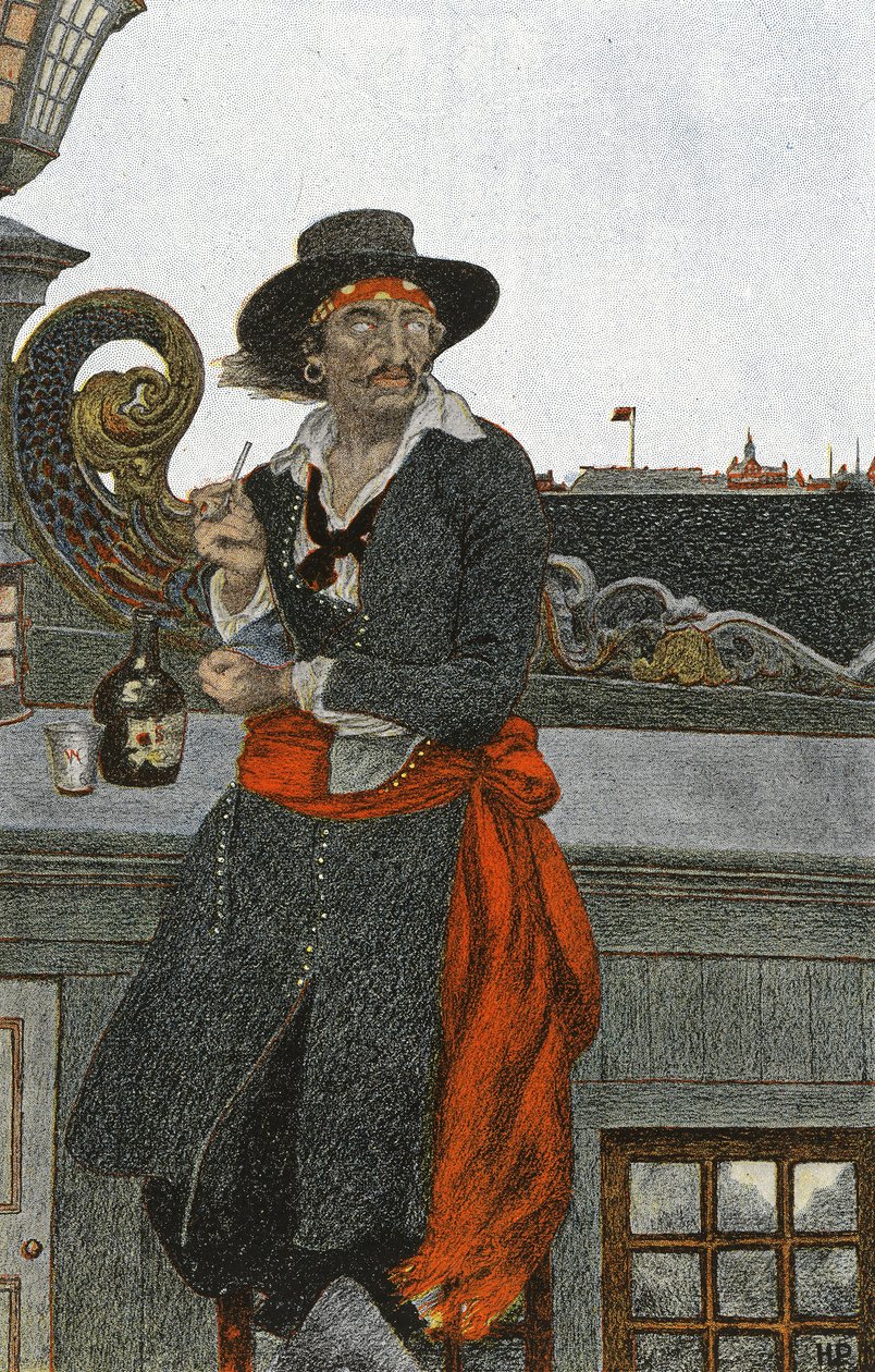 Kidd na palubě dobrodružné galéry, počátek 20. století (knižní ilustrace) od Howard Pyle