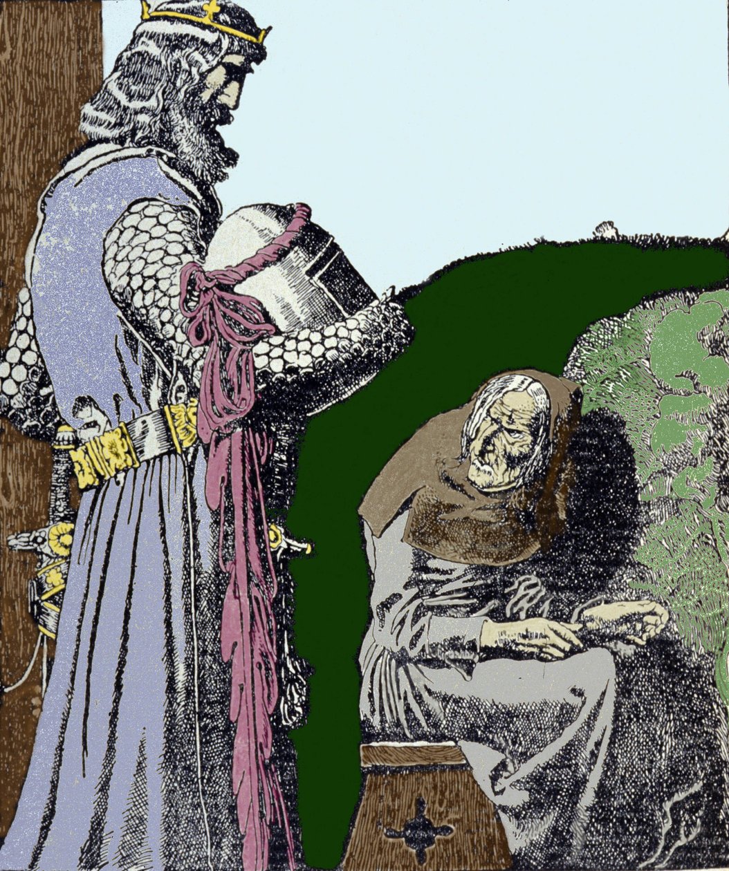 Král Artuš (Artus) a čarodějnice. Ilustrace Howard Pyle (1853 - 1911), americký ilustrátor. od Howard Pyle