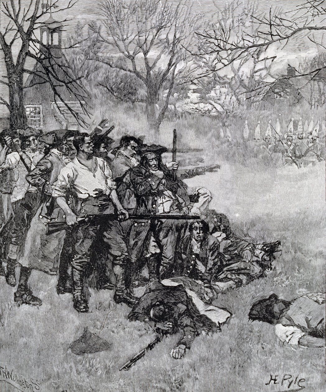 Lexington Green – „Pokud chtějí válku, může to také začít tady“, vyryl F. H. Wellington, z Harper
