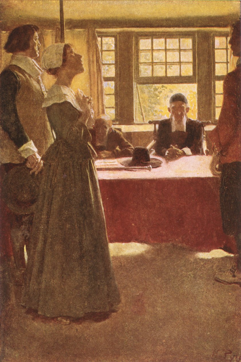 Mary Dyer přinesl guvernér Endicott, ilustrace z 