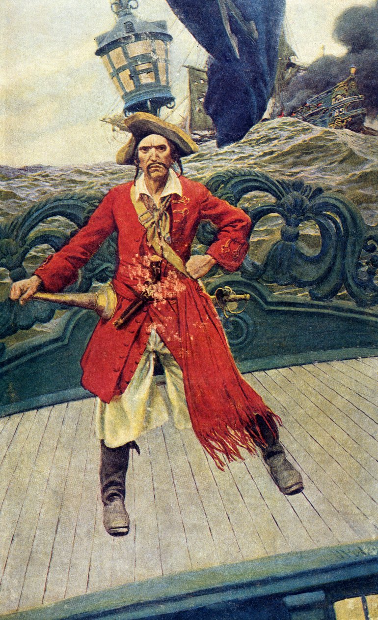 Pirátský kapitán na palubě, počátek 20. století (knižní ilustrace) od Howard Pyle