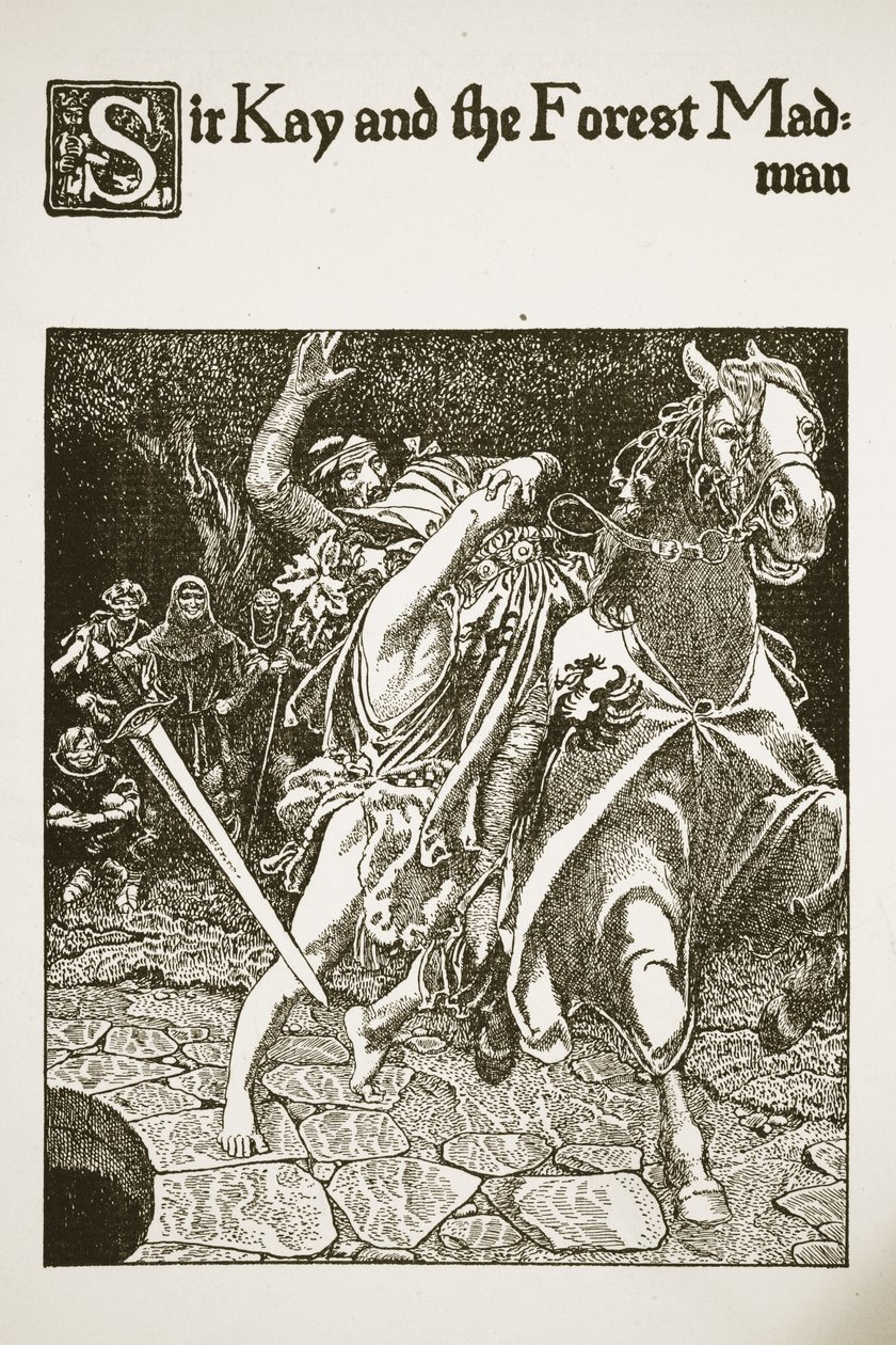 Sir Kay a lesní šílenec, ilustrace z „Příběhu šampionů kulatého stolu“ od Howard Pyle