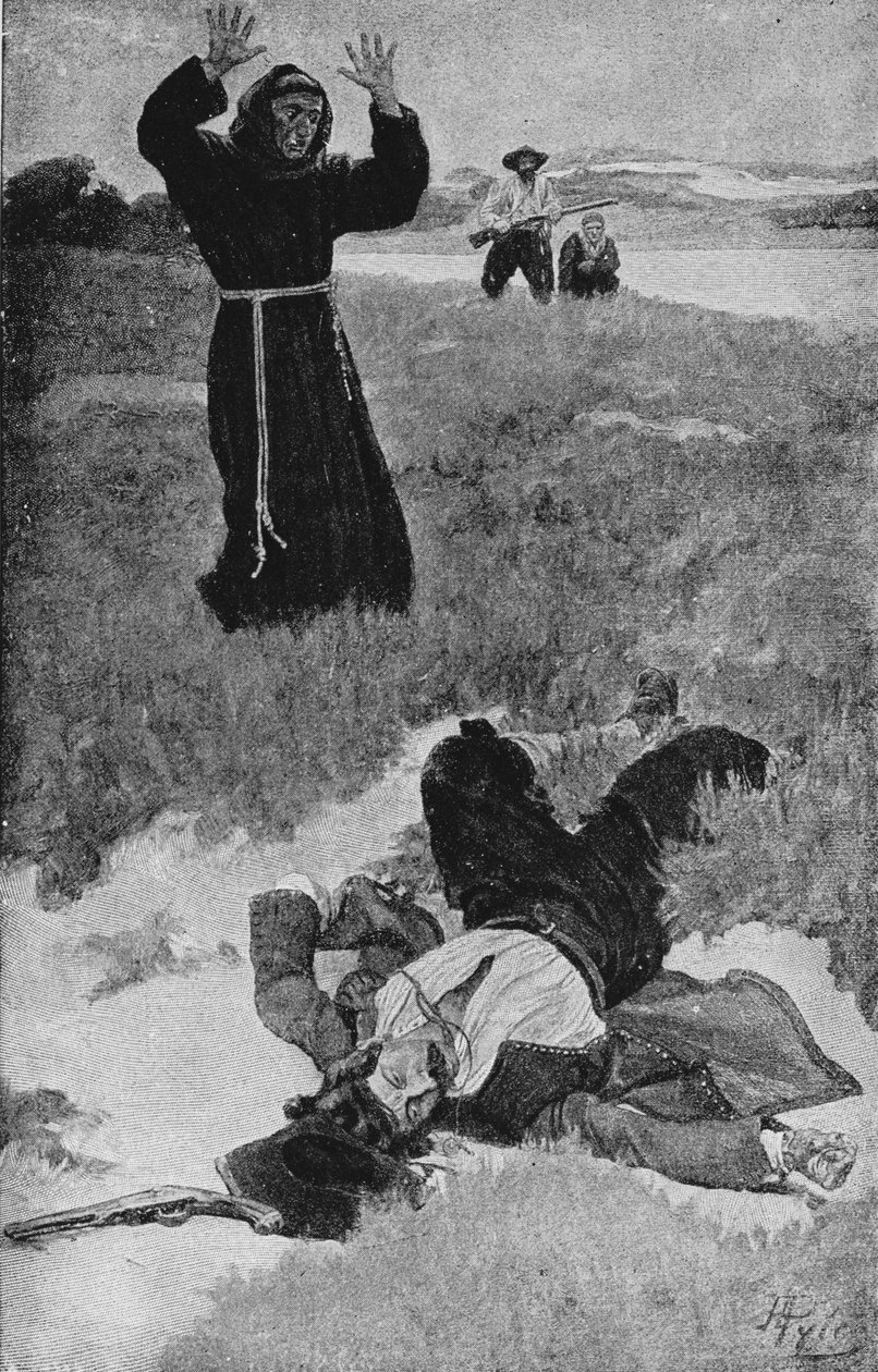 Atentát na La Salle, ilustrace z „La Salle a objevení Velkého západu“ od Francise Parkmana od Howard Pyle