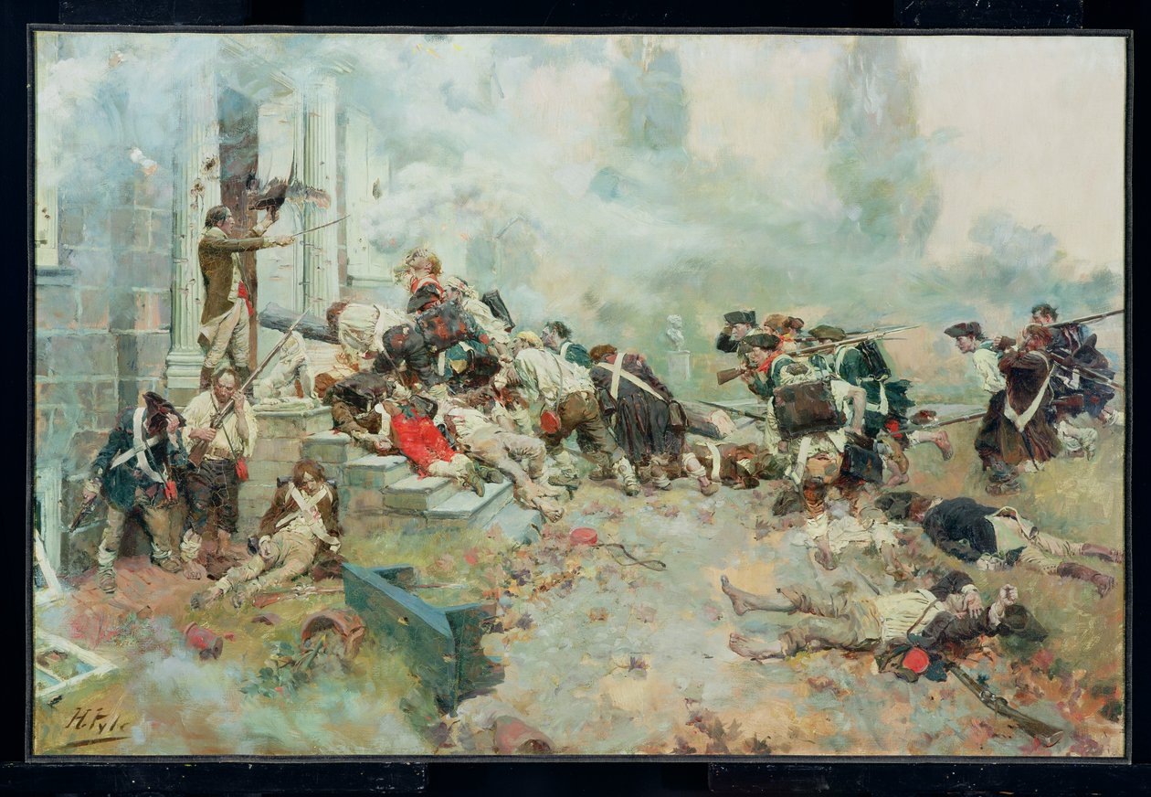 The Attack Upon the Chew House, z „Příběhu revoluce“ od Henryho Cabot Lodge (1850-1924), publikované v Scribner