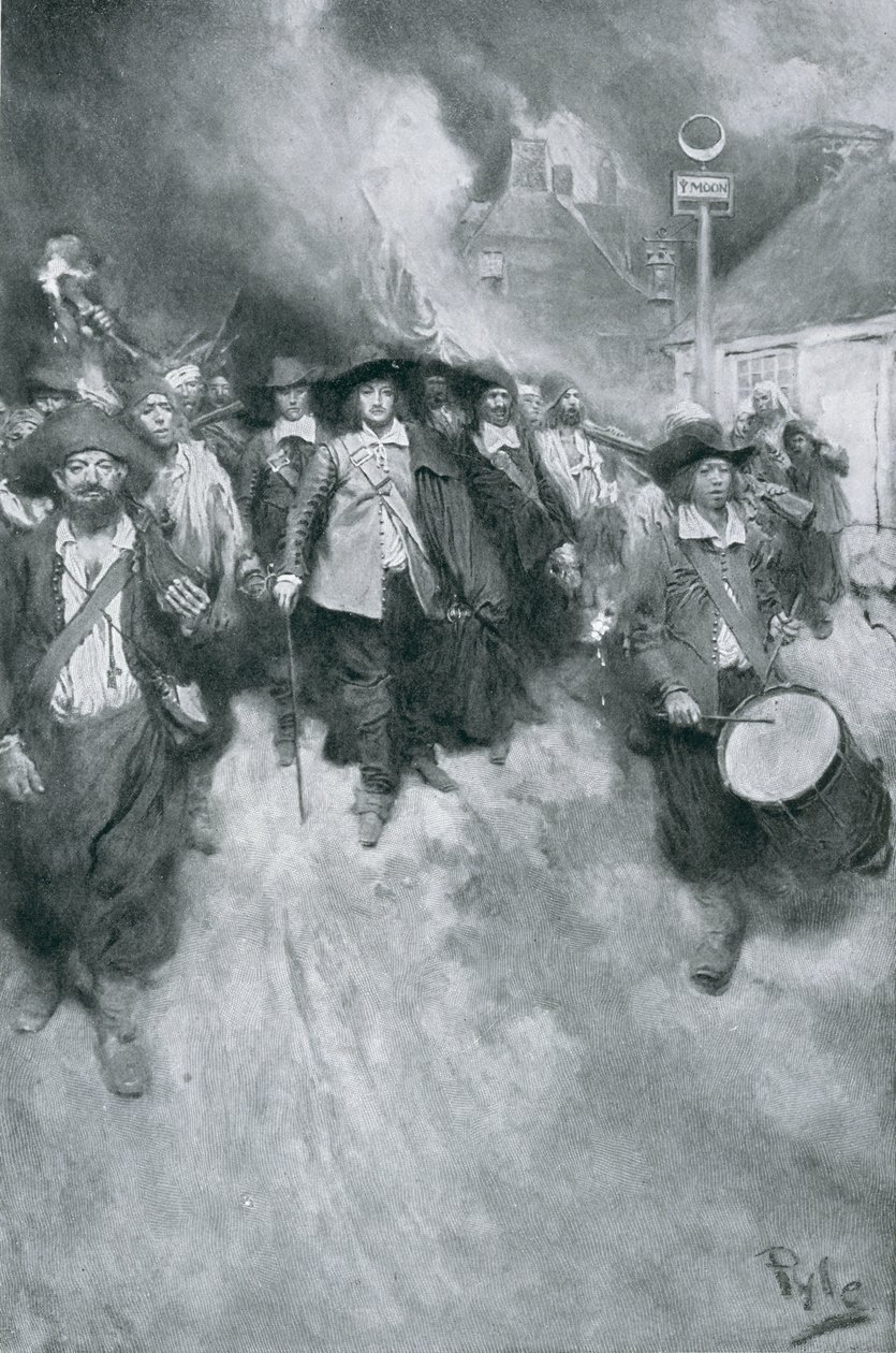 The Burning of Jamestown, 1676, ilustrace z 