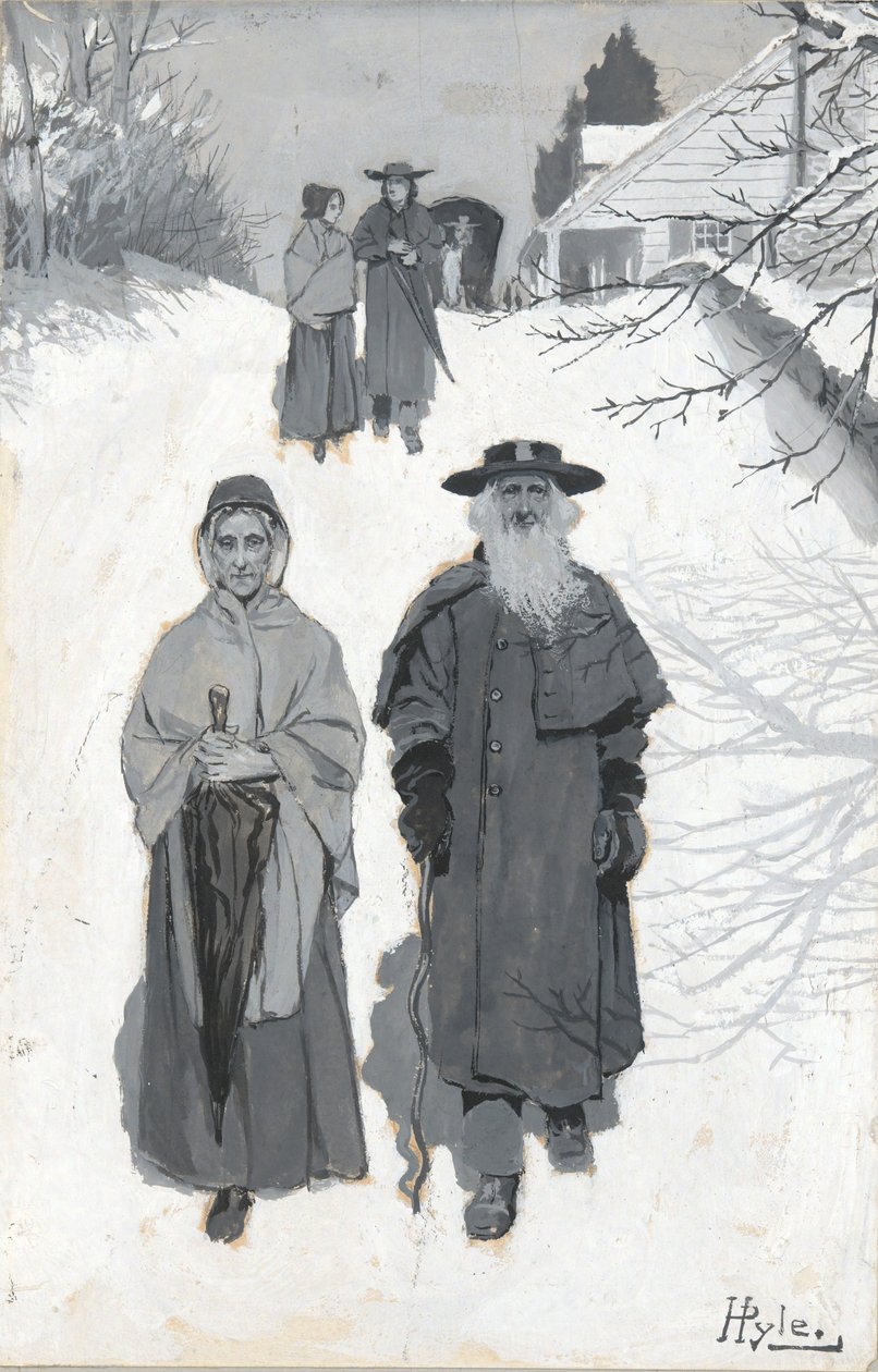 The Dunkers - Going to Meeting, kresba ilustrace publikovaná v Harperu od Howard Pyle