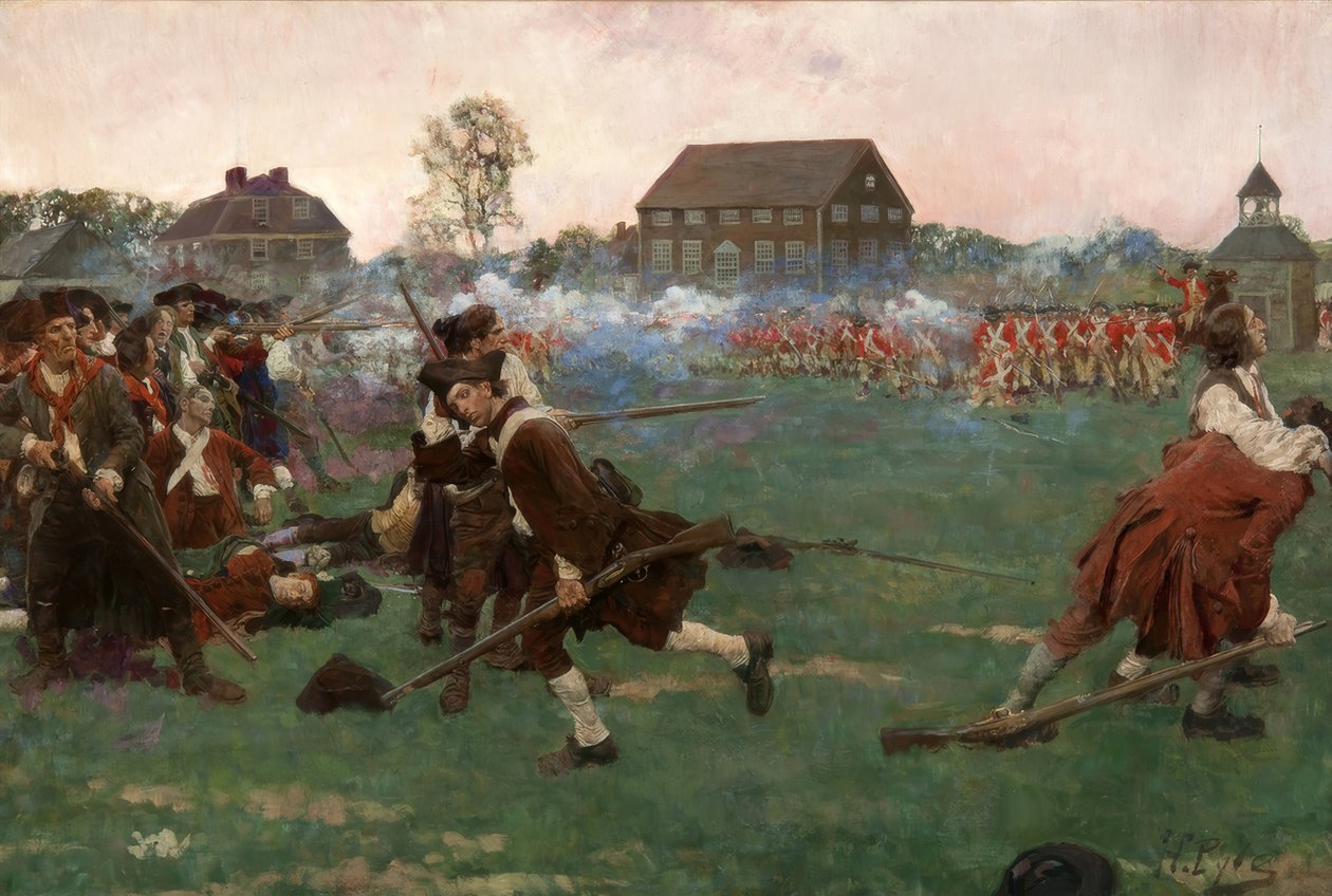 Boj na Lexington Common, 19. dubna 1775 od Howard Pyle