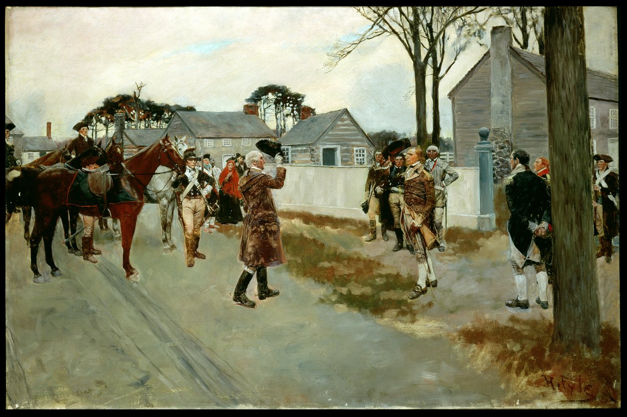Setkání Greena a Gatese v Charlotte, N.C., z „Příběhu revoluce“ od Henryho Cabot Lodge (1850-1924) (olej na plátně) od Howard Pyle