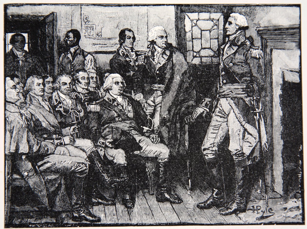 Washington a jeho generálové v poradě, 15. března 1783, ilustrace z Harper