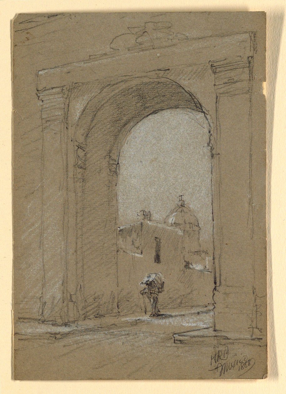 Kresba, Městská brána v Mexiku., 1888 od Howard Russell Butler