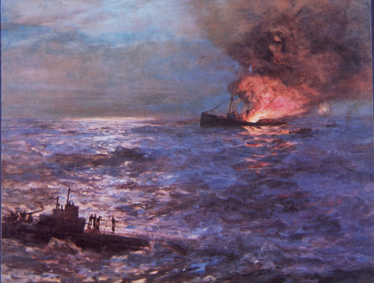 Obchodní loď ostřelovaná německou ponorkou ve 2. světové válce (barva litho) od Howard Russell Butler