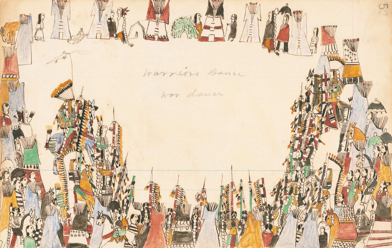 Warriors Dance Válečný tanec, 1874-75 (pero, inkoust a wc na účetním papíře) od Howling Wolf