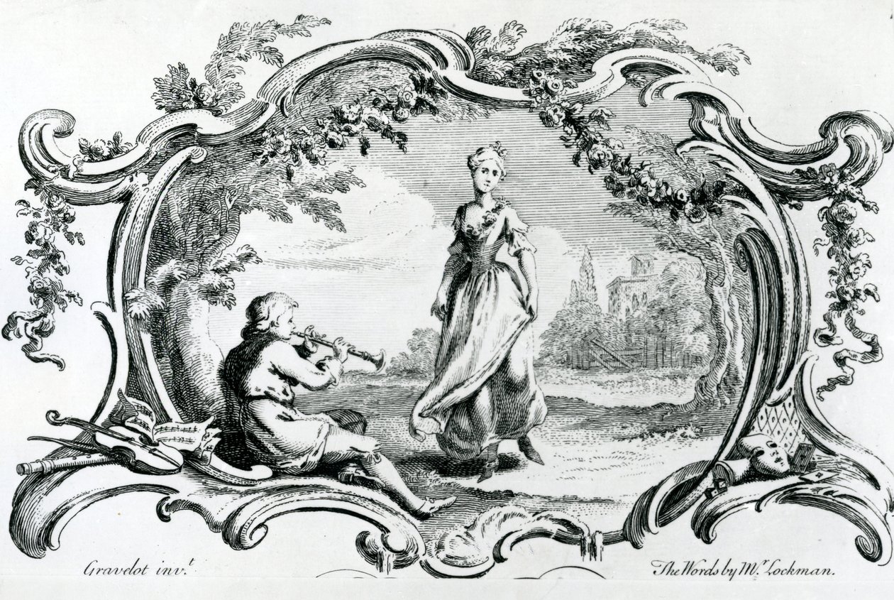 Flétnista a žena od Hubert Francois Gravelot