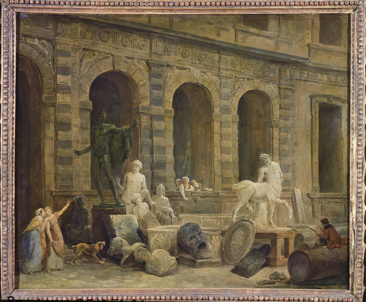 Muž kreslící starožitnosti před Petite Galerie v Louvru, 1781 od Hubert Robert
