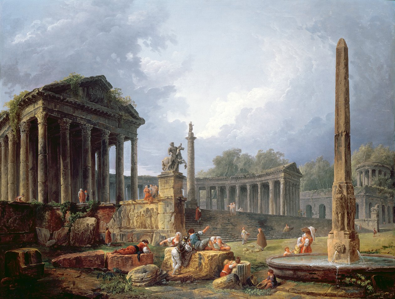 Architektonické capriccio s obeliskem, 1768 od Hubert Robert