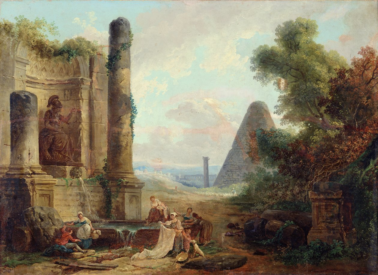 Fontána Minerva, Řím, 1772 od Hubert Robert